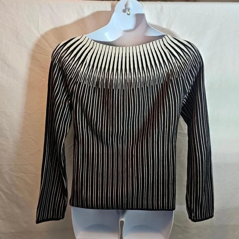 white house black market black white striped gothic sweater - Picture 2 of 6